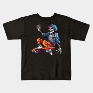 Skeleton On Skateboard Halloween Kids T-Shirt